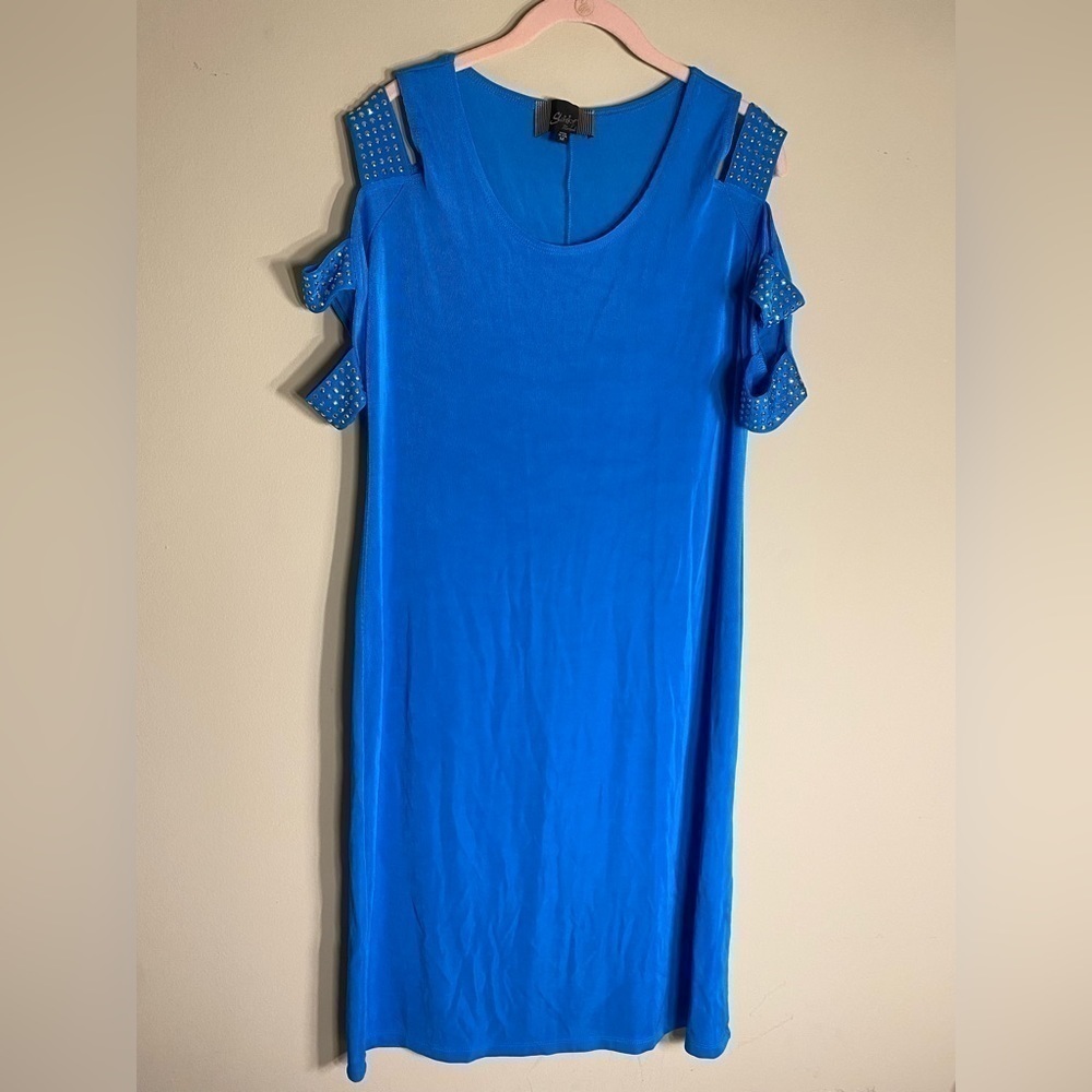 Slinky Brand Blue Cold Shoulder Dress M